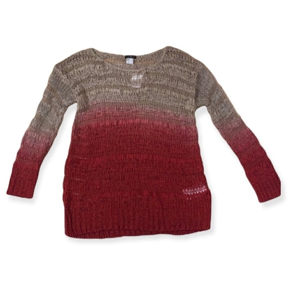 VENUS Loose Knit Ombre Open Knit Round Neck Pullover Sweater maille top size M